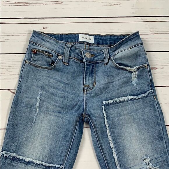 Hudson Frayed Patch Skinny Jeans - Picture 3 of 8